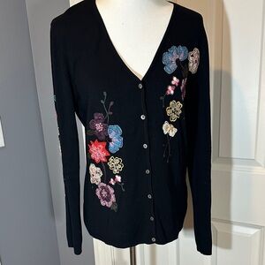 Unique Black Cardigan with Floral Embroidery size Medium